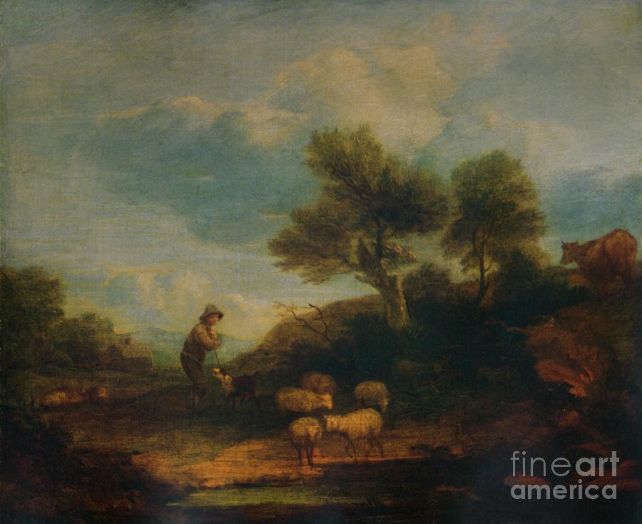 Landscape With Sheep 18th Century Drawing by Print Collector