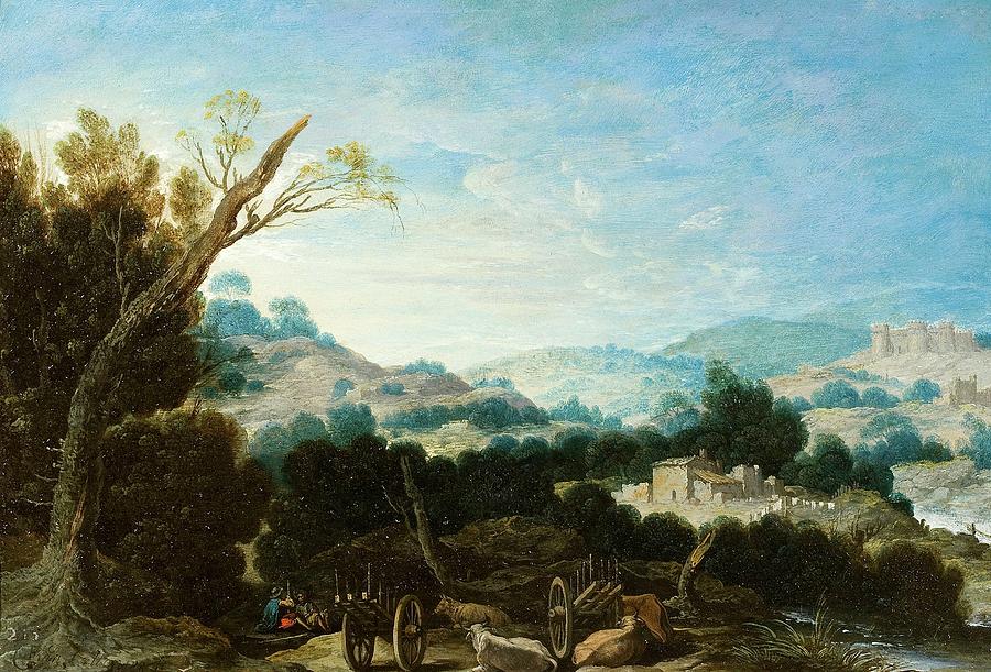 Landscape with Sheperds, First half 17th century, Spanish School, Oil on ... Painting by Francisco Collantes -1599-1656-