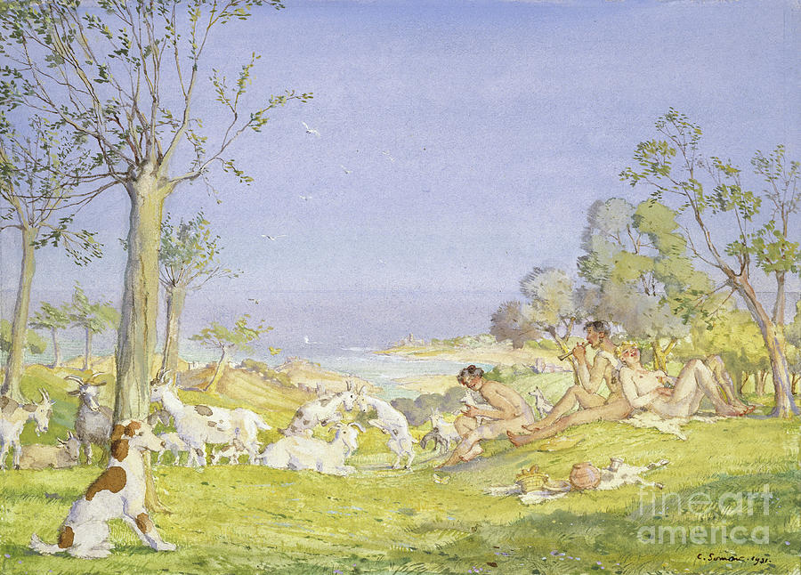 Landscape With Shepherds And Goats, 1931 Painting by Konstantin Andreevic Somov
