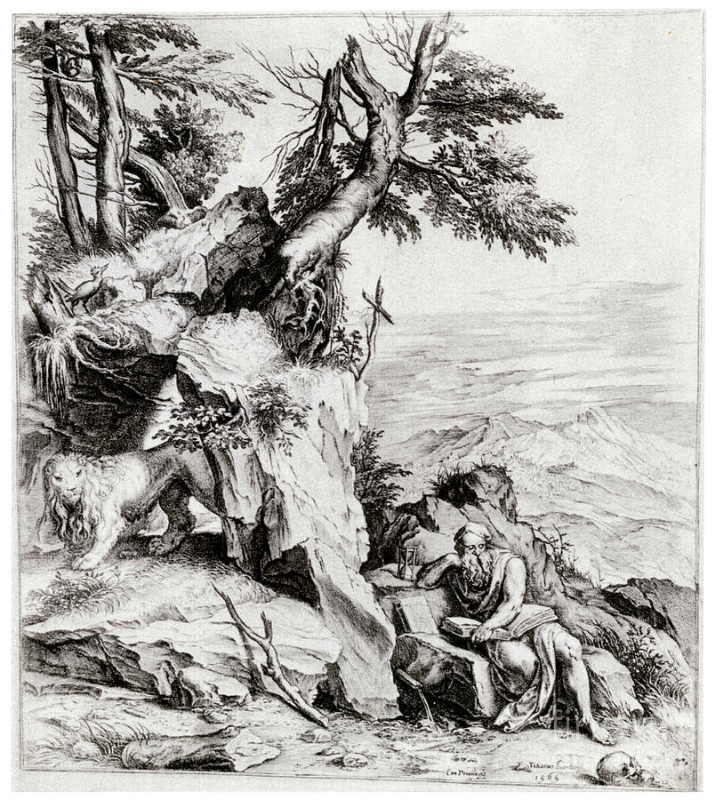 Landscape With St Jerome, 16th Century Drawing by Print Collector