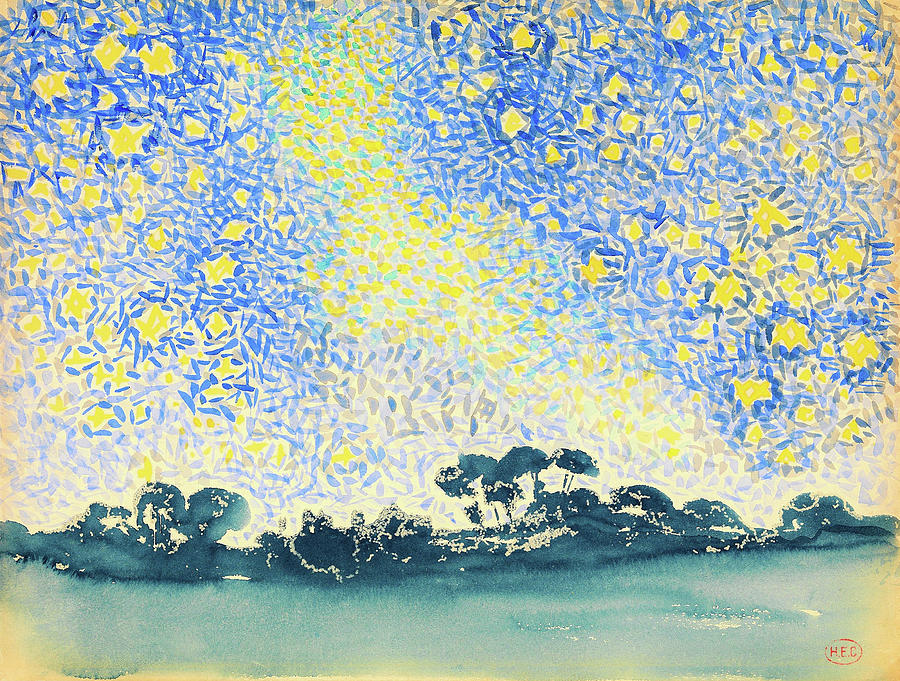 Fantasy Painting - Landscape with Stars - Digital Remastered Edition by Henri Edmond Cross