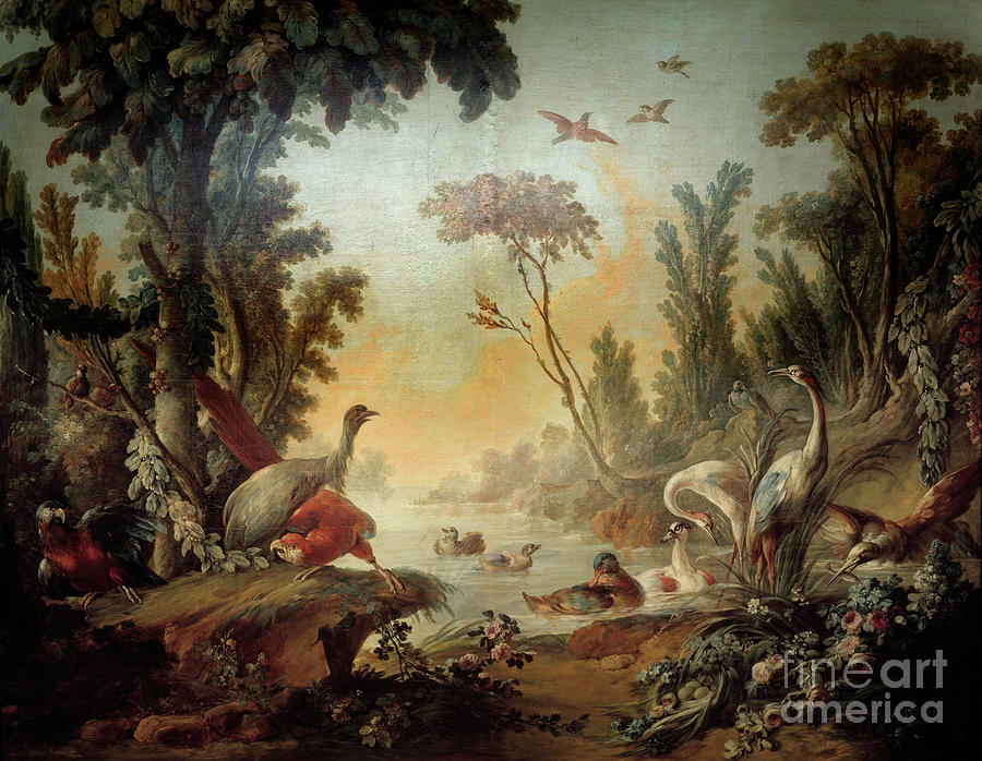 Landscape With The Echassiers Panel Of The Salon Demarteau Realized By Jean Baptiste Huet Painting by Jean-Honore Fragonard
