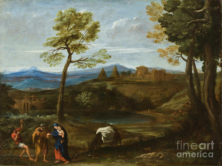 Madonna Painting - Landscape With The Flight Into Egypt, C.1605 by Domenichino