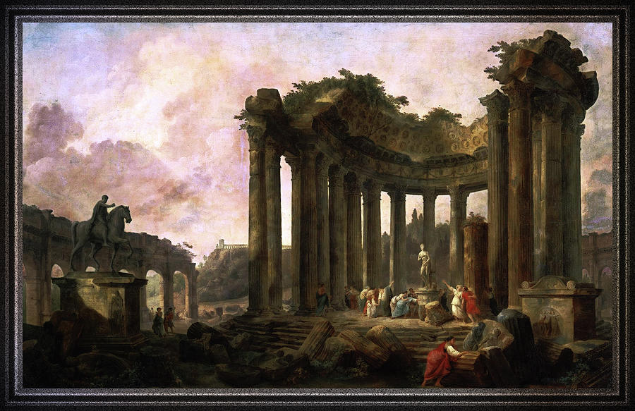 Landscape with the Ruins of the Round Temple by Hubert Robert Painting by Rolando Burbon