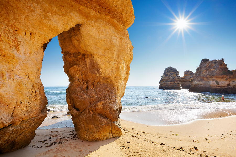 Nature Photograph - Landscape With The Sun, Algarve Beach by Jan Wlodarczyk