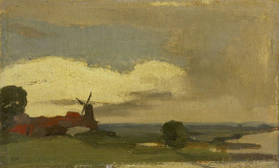 Landscape with the windmill of Wijk bij Duurstede. Painting by Willem Witsen -1860-1923-