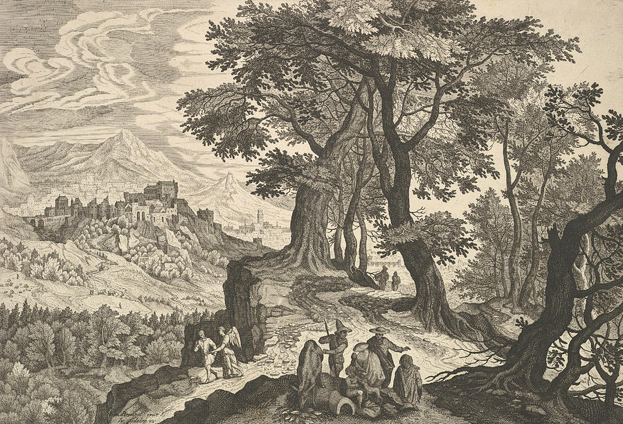 Landscape with Tobias and the Angel and Gypsies Relief by Aegidius Sadeler