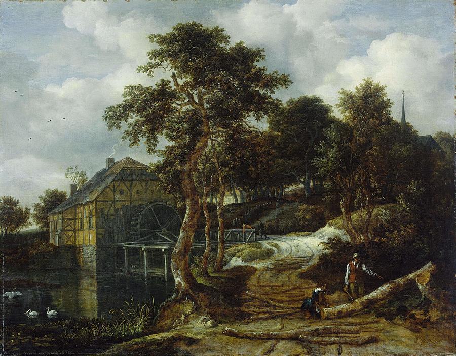 Landscape with watermill. Painting by Jacob Isaacksz van Ruisdael -1628-1682-