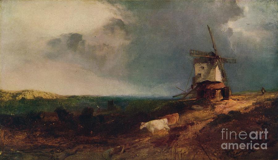 Landscape With Windmill, 19th Century Drawing by Print Collector