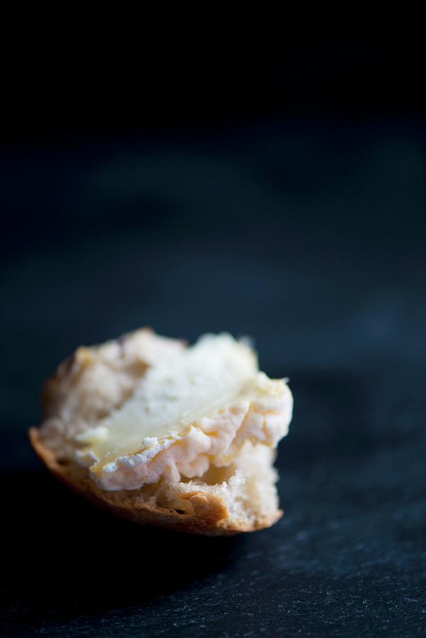Langres Cheese From The Region Champagne-ardenne Rregion In France On A Slice Of Baguette Photograph by Jamie Watson
