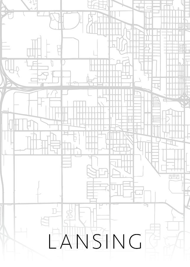 Lansing Michigan City Street Map Minimalist Black and White Series ...