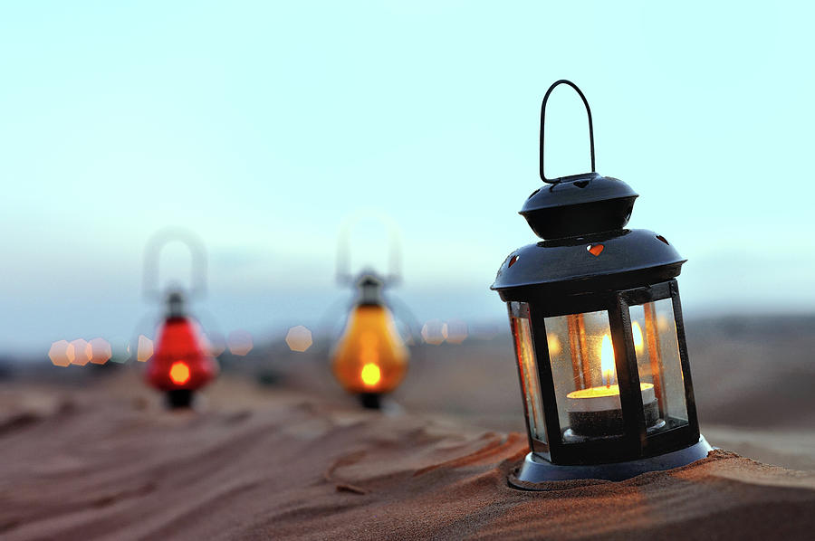 Lanterns With Candles In A Sandy Setting Photograph by Dblight