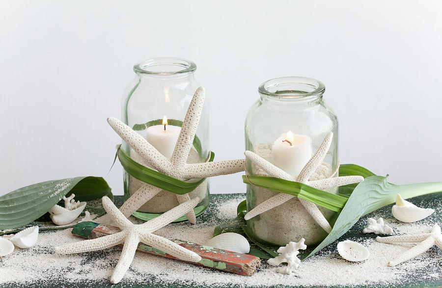 Lanterns With Starfish And Beach Decorations Photograph by Martina Schindler