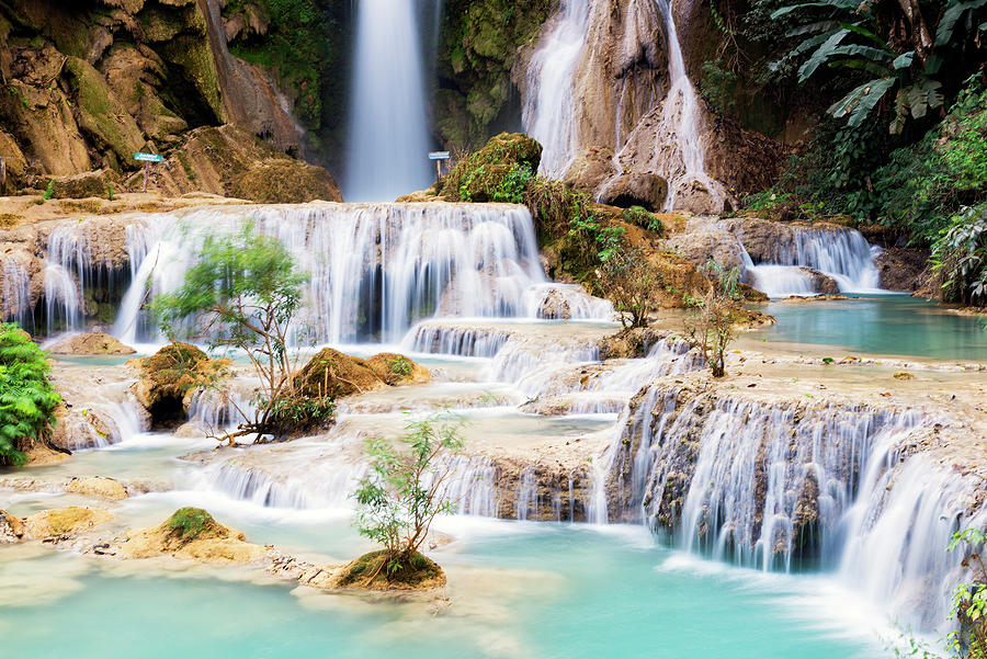Laos, Kuang Si Waterfalls Digital Art by Jordan Banks
