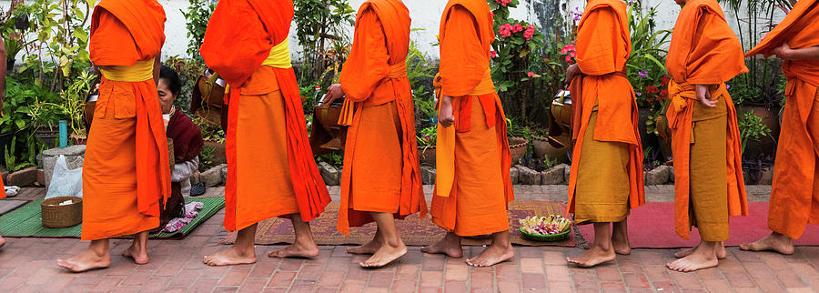 Laos, Monks Collecting Alms Digital Art by Jordan Banks