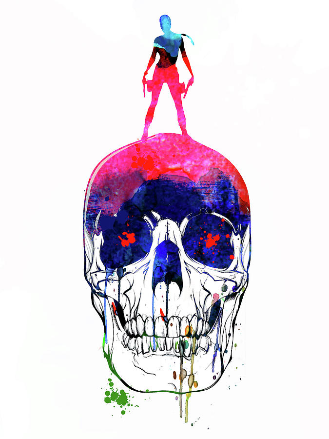 Angelina Jolie Mixed Media - Lara and the Skull Watercolor by Naxart Studio