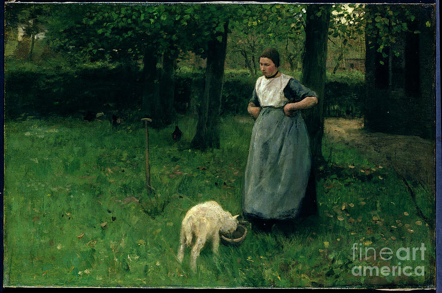 Larener Woman With A Goat, C.1885 Painting by Anton Mauve