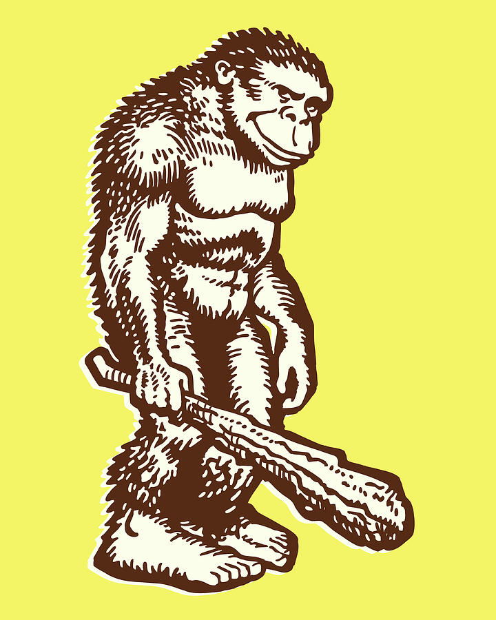Vintage Drawing - Large Ape Holding a Club by CSA Images