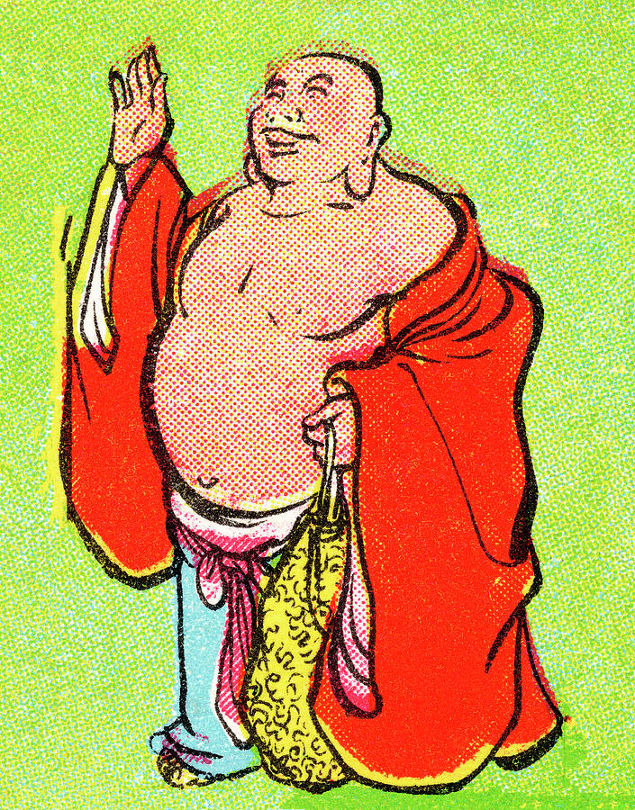 Vintage Drawing - Large Asian Man by CSA Images