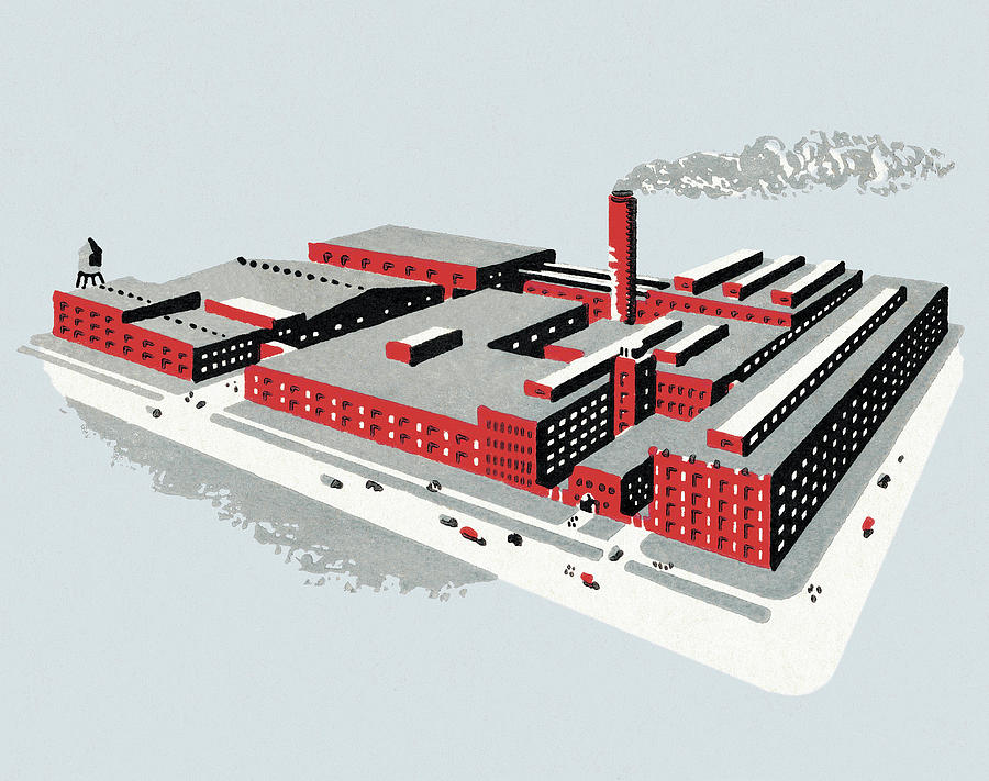 Architecture Drawing - Large Factory by CSA Images