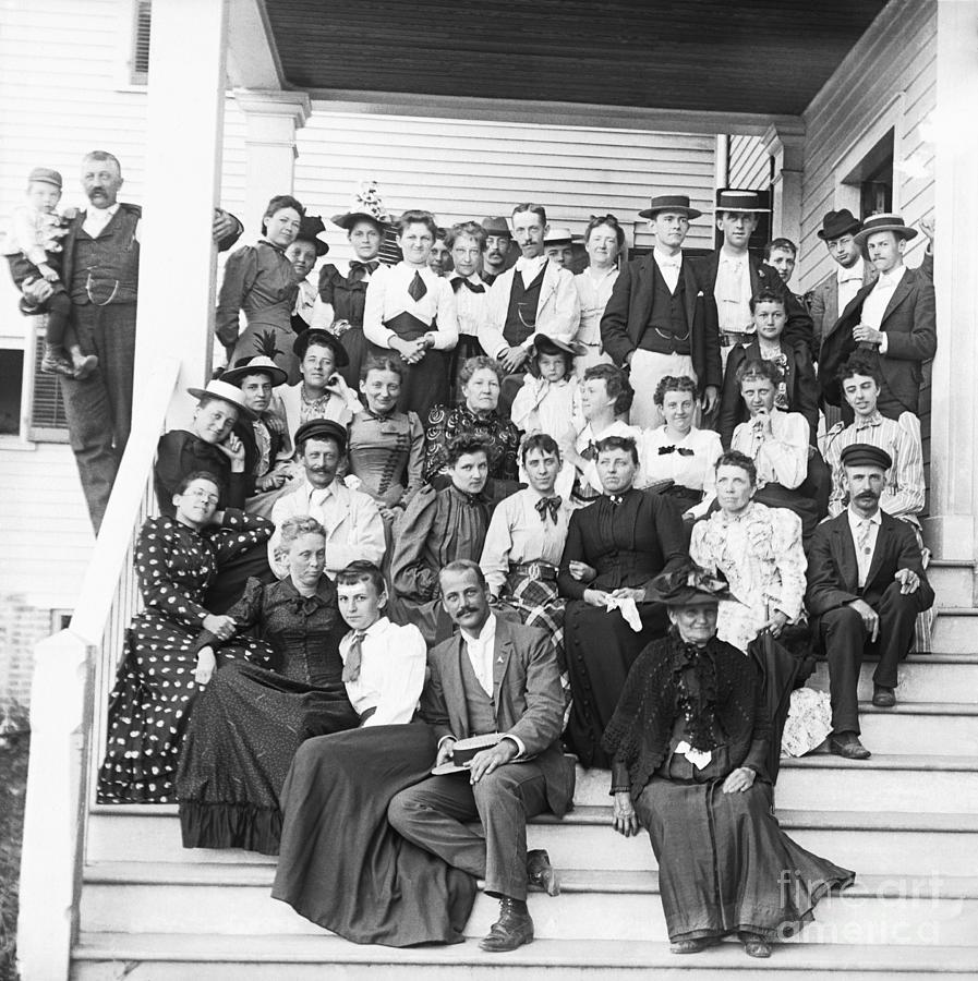 Large Family Reunion On Farmhouse Steps Photograph by Bettmann