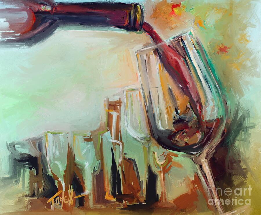 Wine Bottle with glasses Mixed Media by Mark Tonelli