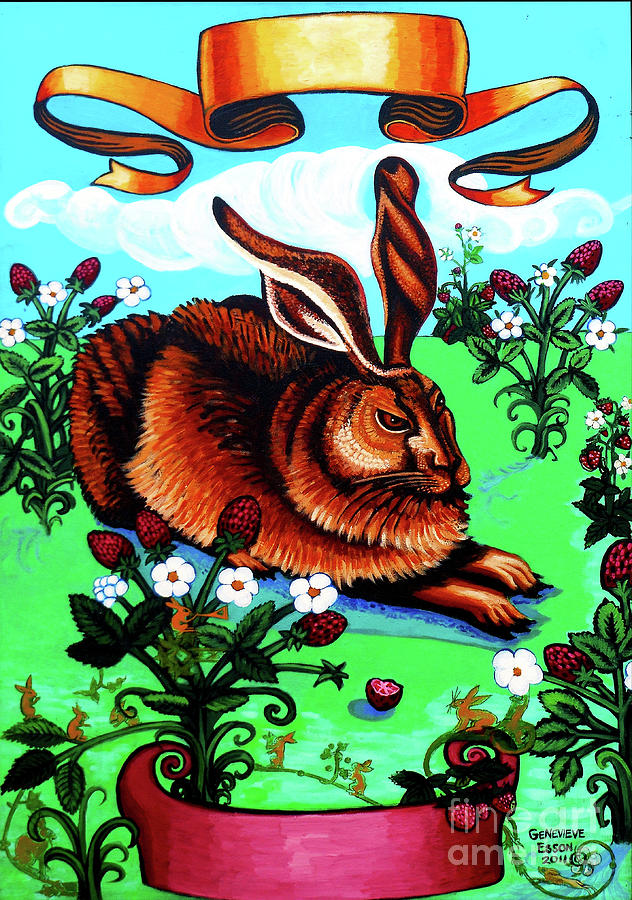 Large Rabbit With Gremlins Painting by Genevieve Esson