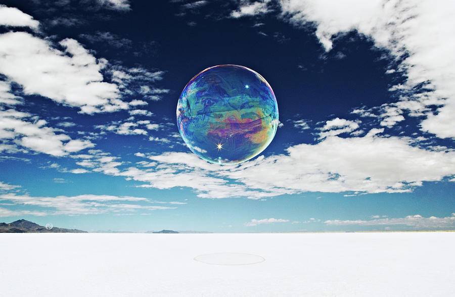 Large, Round Bubble Floating Above Salt Photograph by Andy Ryan