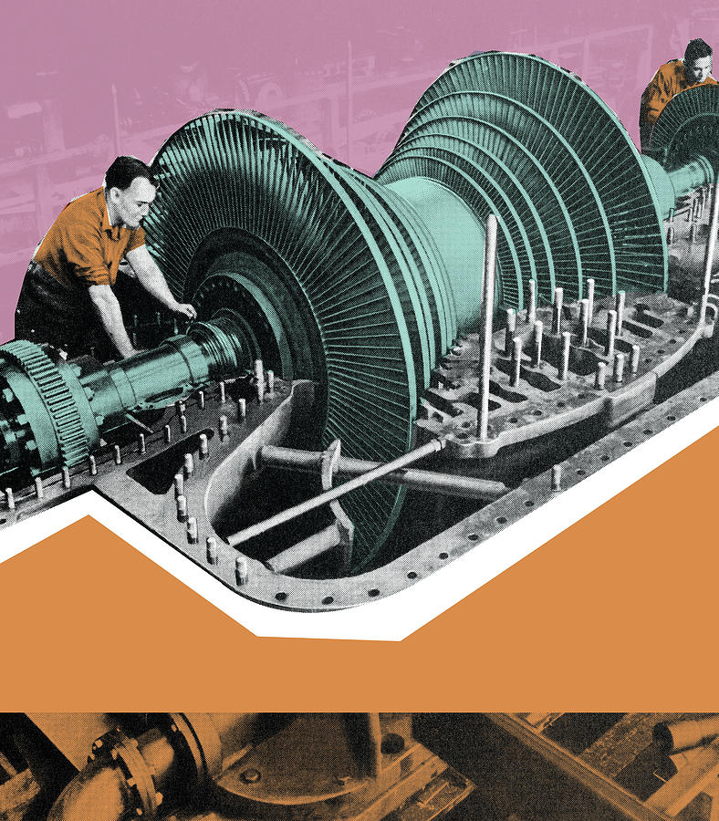 Vintage Drawing - Large Turbine by CSA Images
