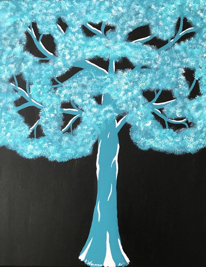 Large Turquoise Tree Painting by Sarah Warman