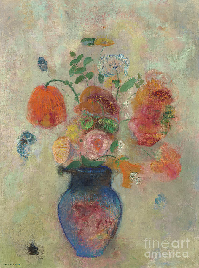 Large Vase with Flowers, circa 1912 Painting by Odilon Redon