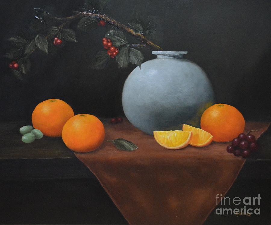 Large vase with Oranges Painting by Michelle Welles