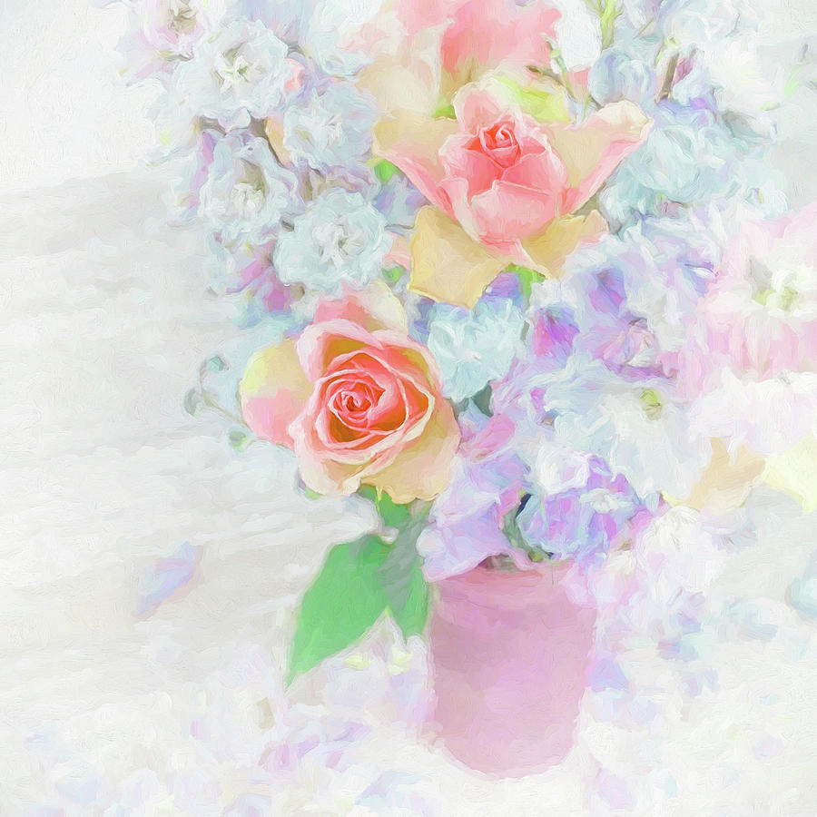 Rose Photograph - Larkspur And Roses by Cora Niele