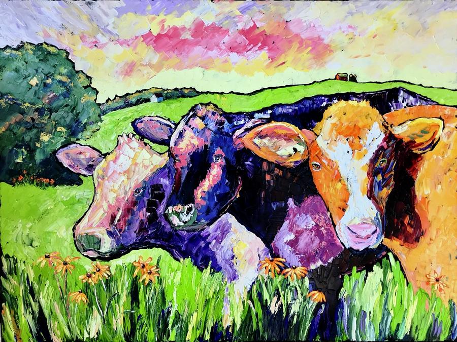 Larry, Moo and Curly Painting by Carrie Jacobson