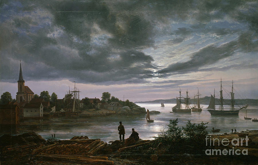 Larvik By Moonlight. Artist Dahl, Johan Drawing by Heritage Images