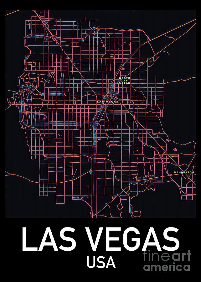 Las Vegas Digital Art - Las Vegas City Map by HELGE Art Gallery