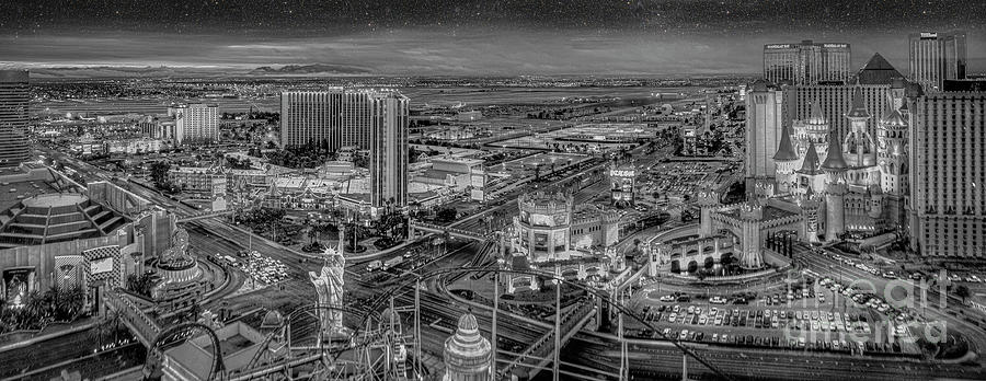Las Vegas Nevada BW Panorama Photograph by David Zanzinger