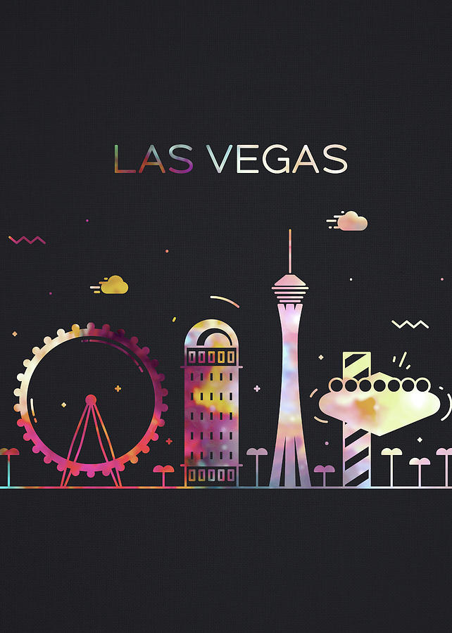 Las Vegas Mixed Media - Las Vegas Nevada City Skyline Whimsical Fun Tall Dark Series by Design Turnpike