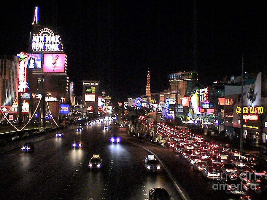 Las Vegas Nevada Night Lights Street Cars Scene Las Vegas Blvd View Photograph by John Shiron