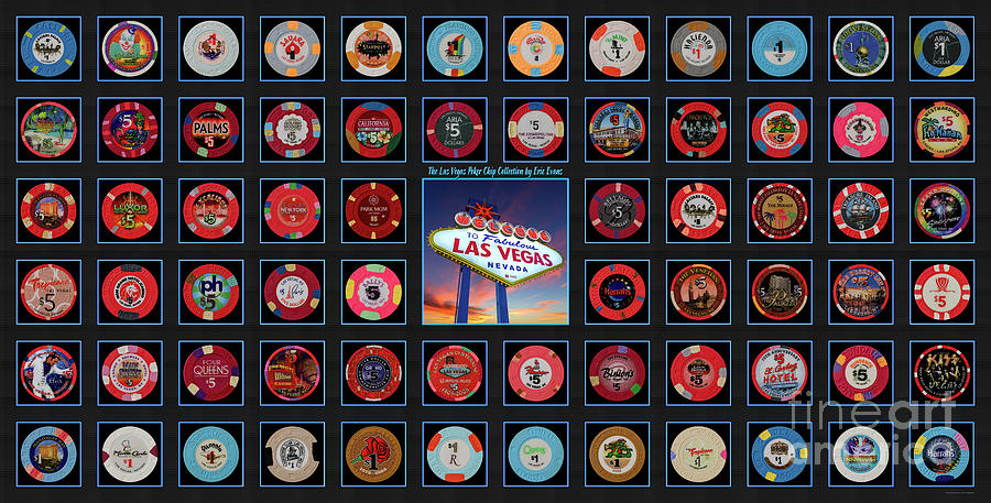 Las Vegas Poker Chip Collection 68 Chips Las Vegas Sign Photograph by Aloha Art