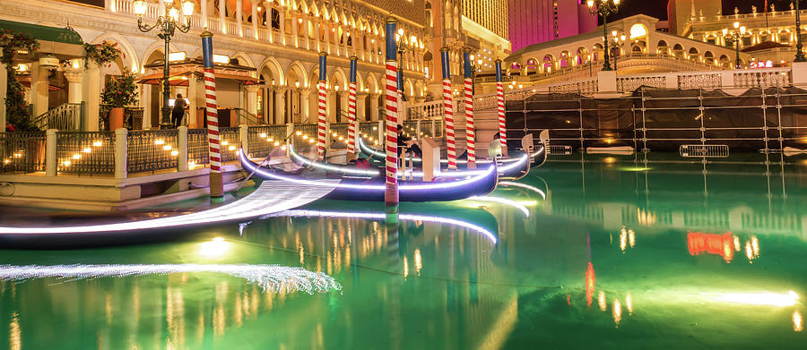 Las Vegas River Gondolas At Night Photograph by Alex Grichenko