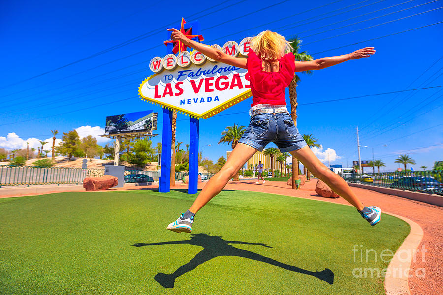 Las Vegas Sign Jumping Photograph by Benny Marty