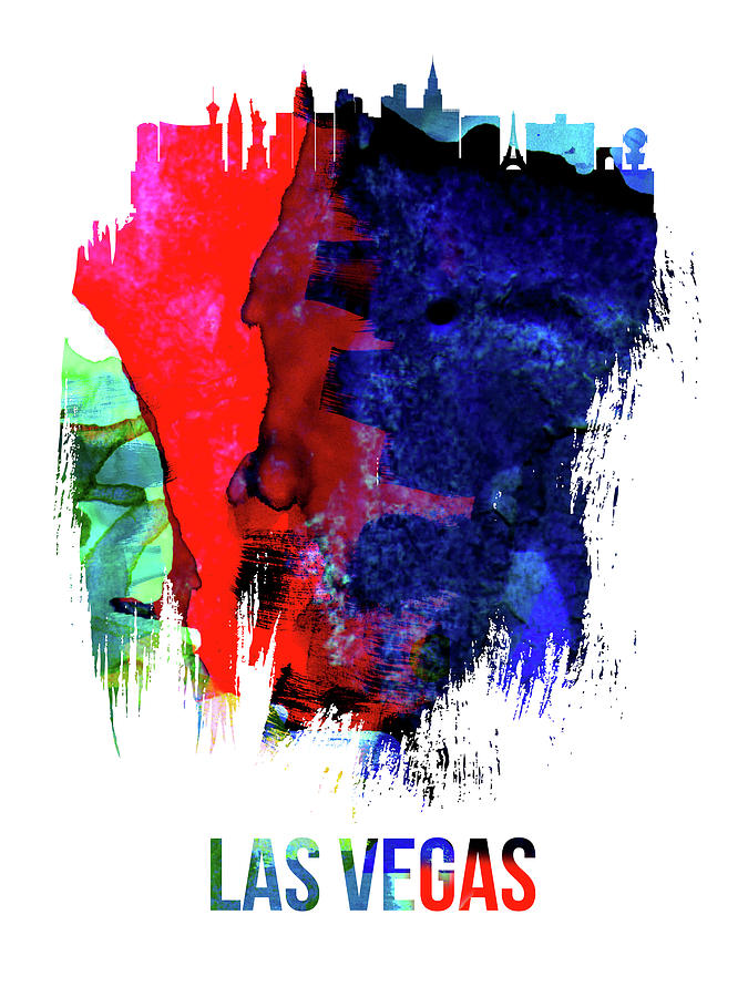 Las Vegas Mixed Media - Las Vegas Skyline Brush Stroke Watercolor   by Naxart Studio