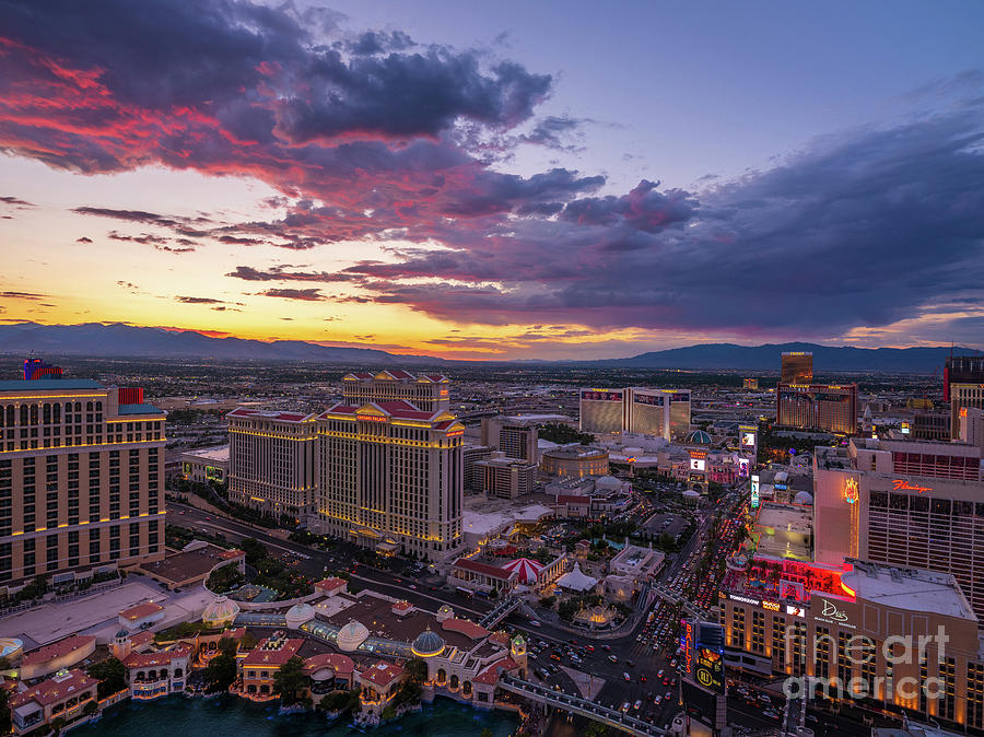 Las Vegas Strip Red Skies Sunset Photograph