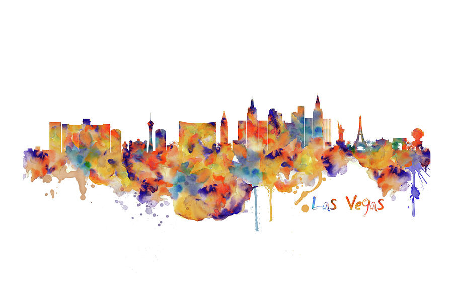 Las Vegas Painting - Las Vegas Watercolor Skyline by Marian Voicu