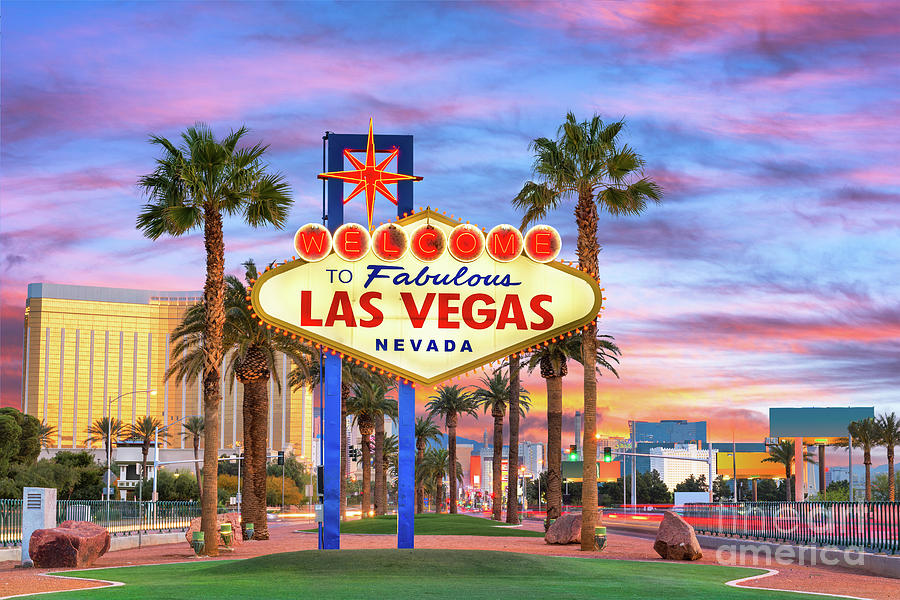 Sunset Photograph - Las Vegas Welcome Sign by Sean Pavone
