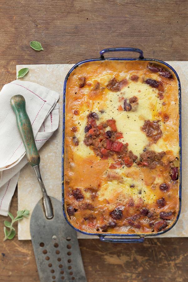 Lasagne With Minced Meat, Kidney Beans And Cheddar Cheese Photograph by Sandra Eckhardt