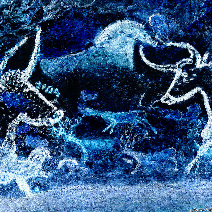 Lascaux Hall of the Bulls - Deer between Aurochs - Negative Digital Art by Weston Westmoreland