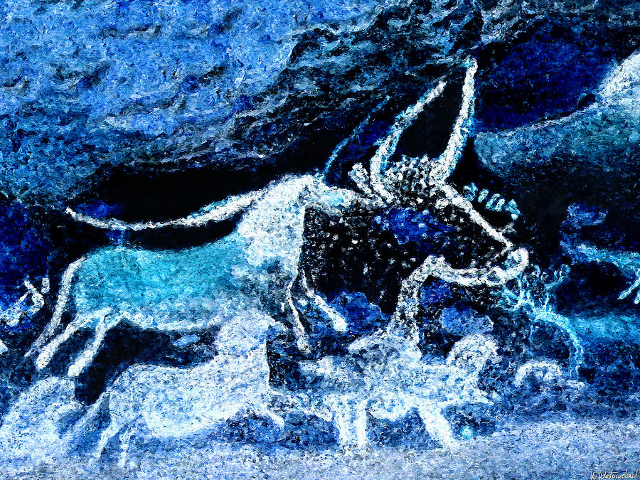 Lascaux Hall of the Bulls - Horses and Aurochs - Negative Digital Art by Weston Westmoreland
