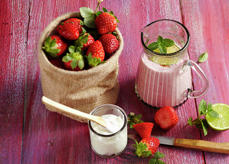 Lassi Made From Strawberries, Natural Yoghurt And Milk Photograph by Teubner Foodfoto